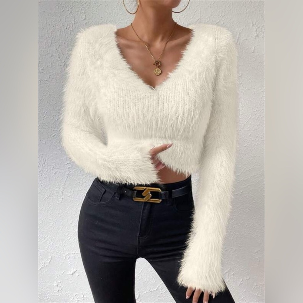 Fluffy Knit V-Neck Sweater